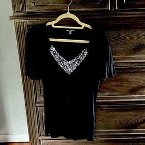 Black cotton v neck with sequins dressy summer top